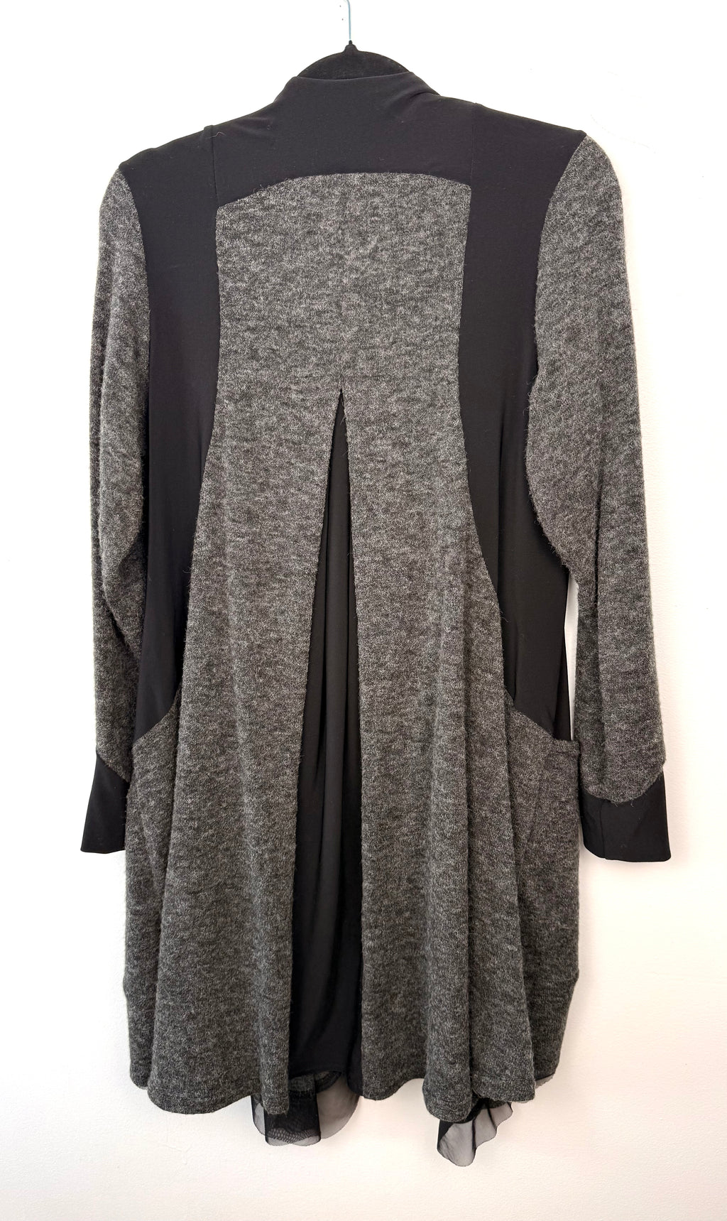 back of Sympli Made in Canada Black & Grey Mixed Media Long Cardigan | Size 10