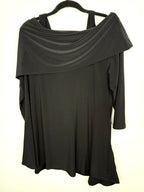 back of Sympli cold shoulder cowl neck top  on hanger