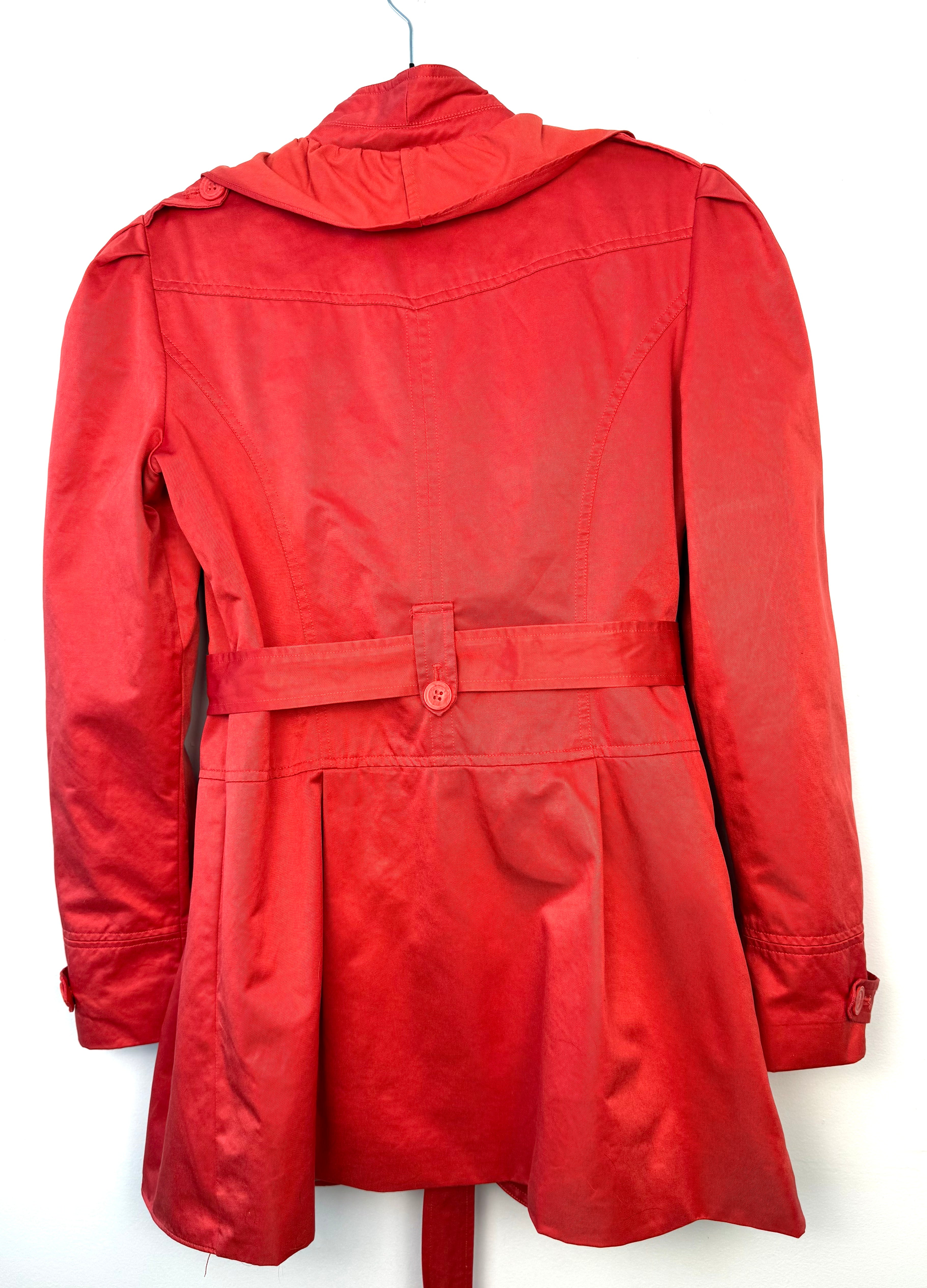 back of THX Merci Collection ruffle trench coat jacket