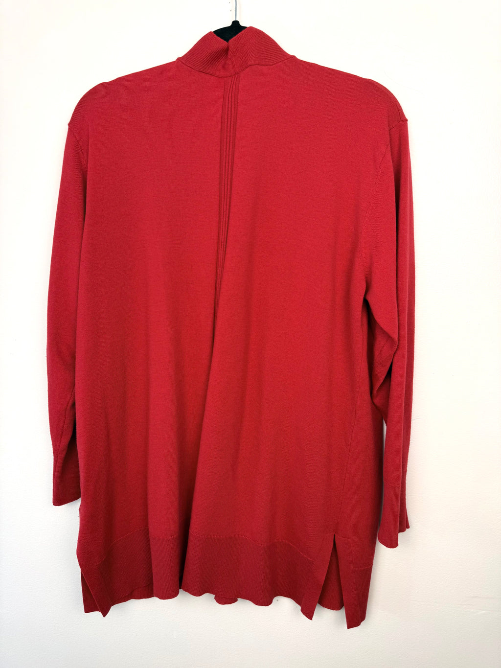 back of Terra & Sky Relaxed Fit Recycled Cardigan | Size 1X on hanger