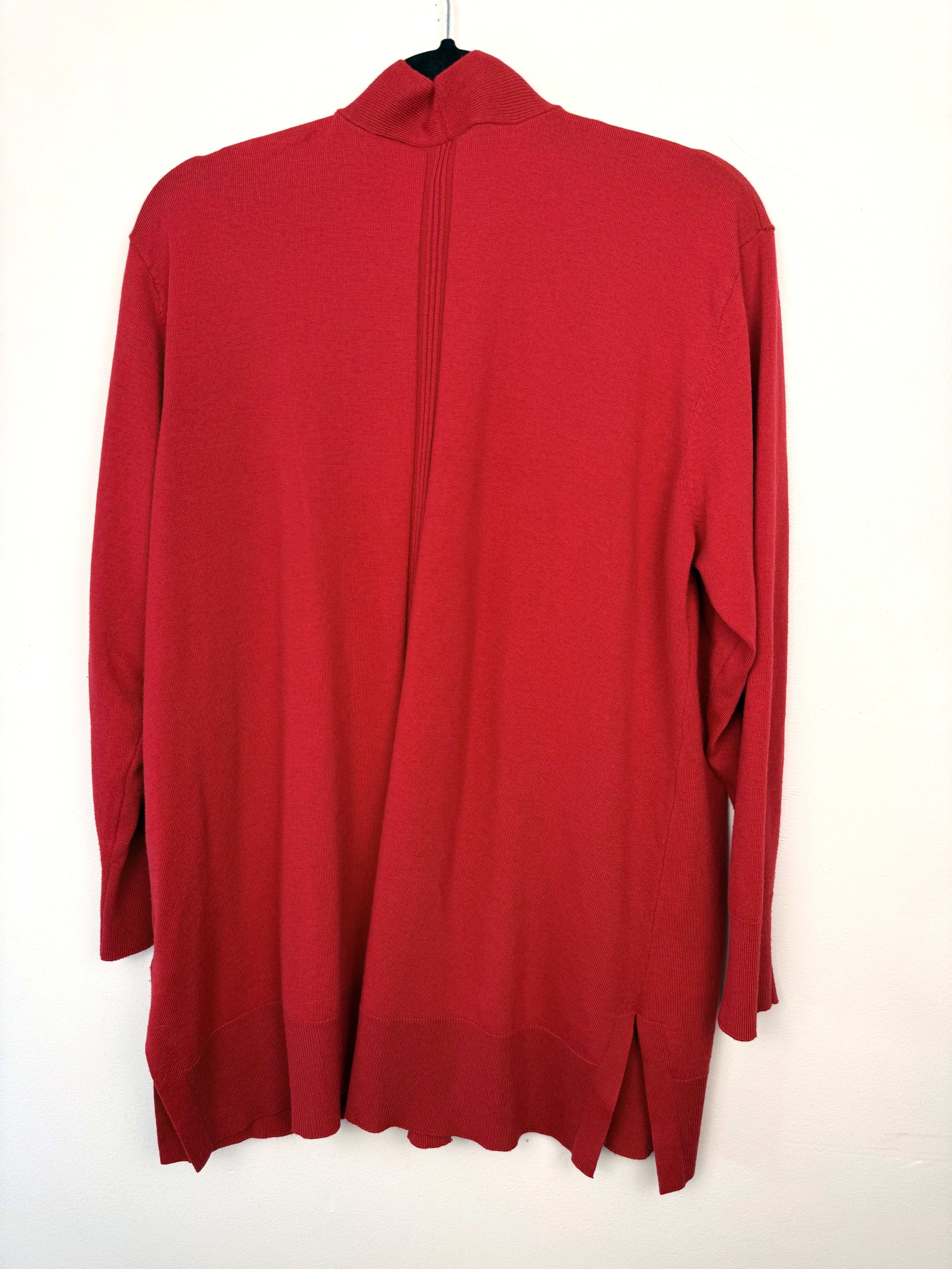 back of Terra & Sky Relaxed Fit Recycled Cardigan | Size 1X on hanger