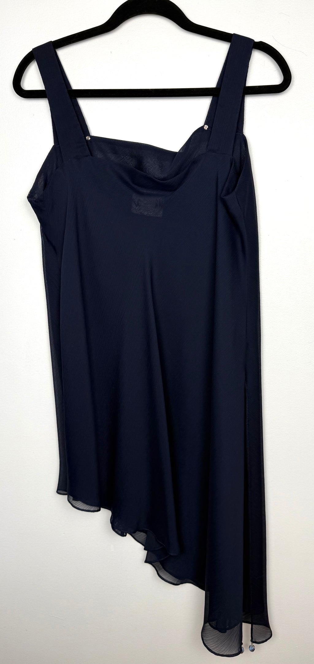 back of Ursula of Switzerland Vintage Navy Asymmetric Dress at Blue Sparrow Shop