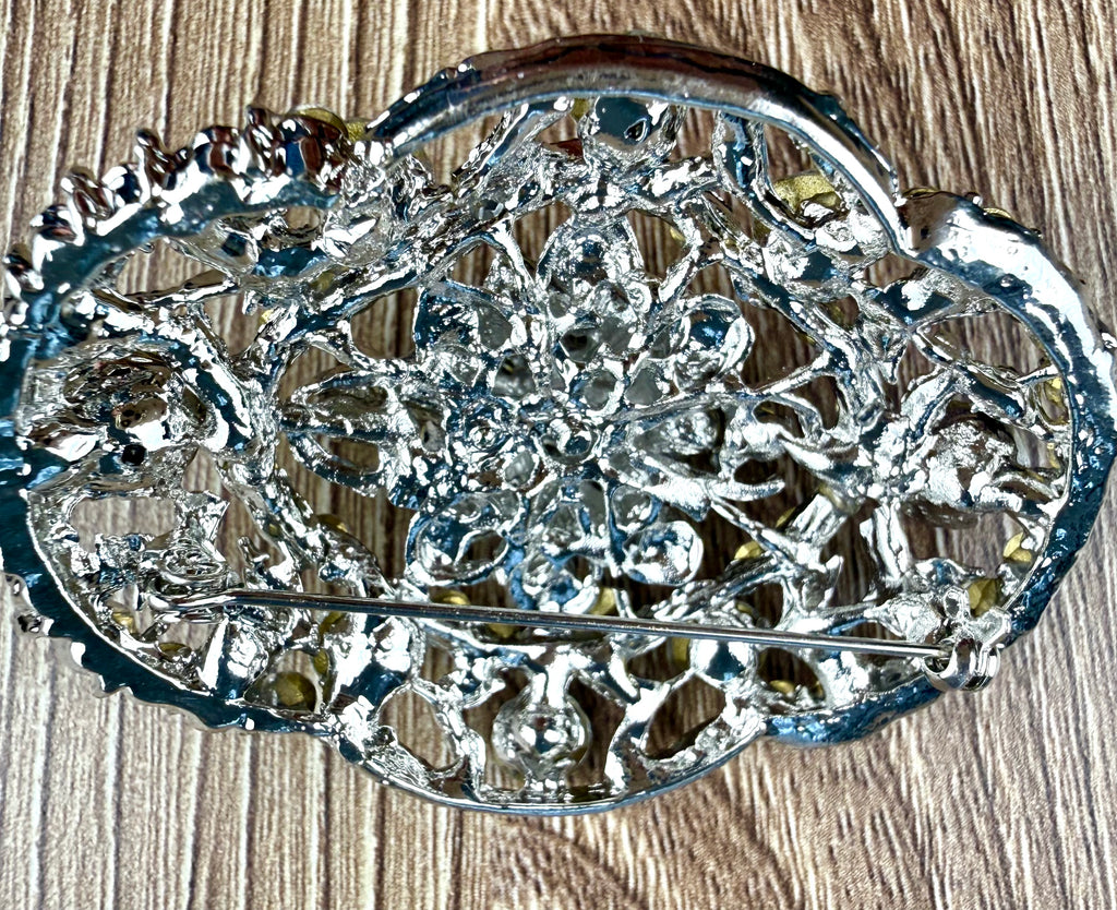 back of Vintage Style Crystal Rhinestone Brooch