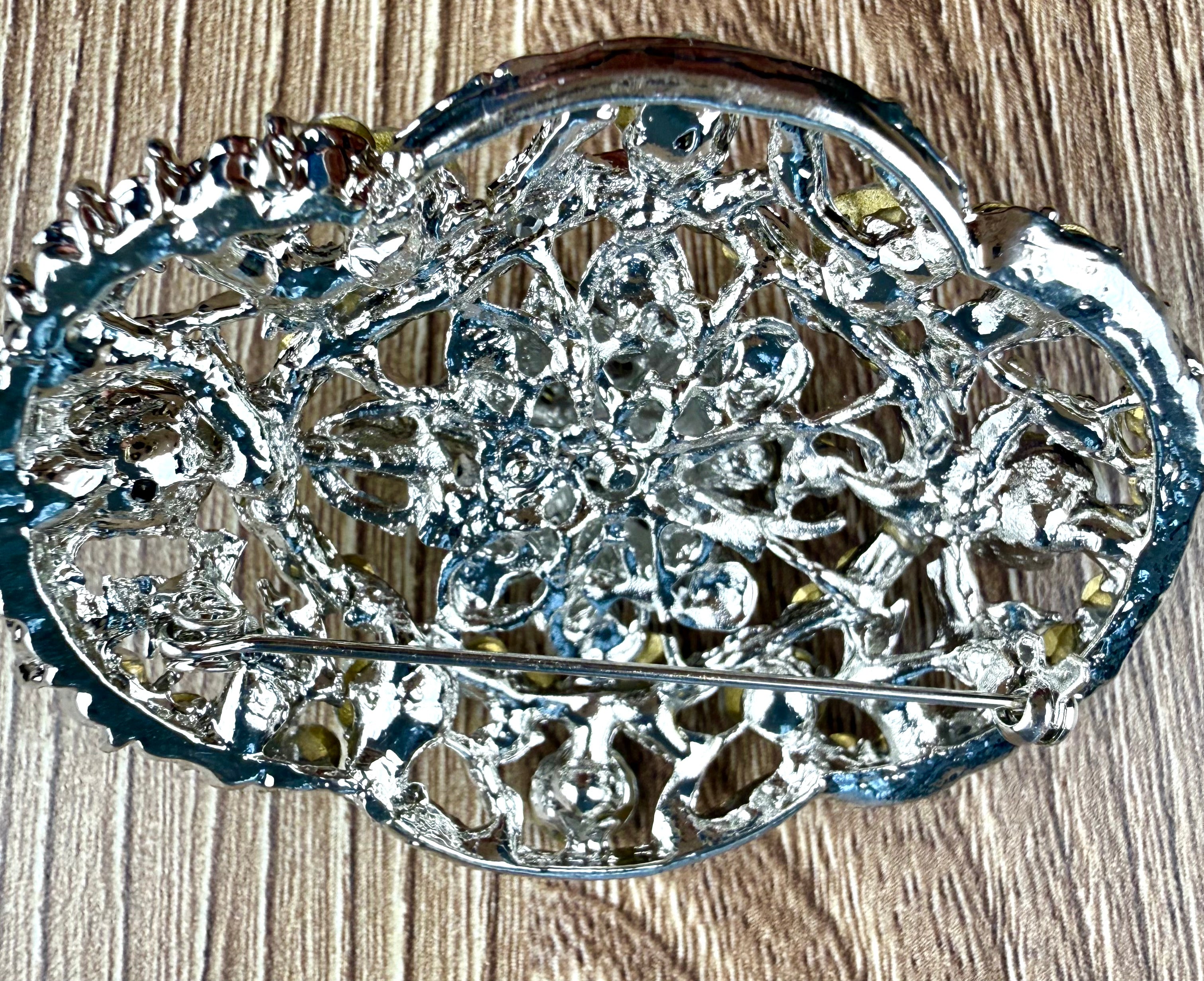 back of Vintage Style Crystal Rhinestone Brooch