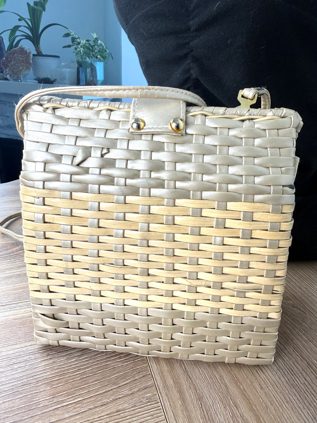back of Vintage woven basket crossbody bag
