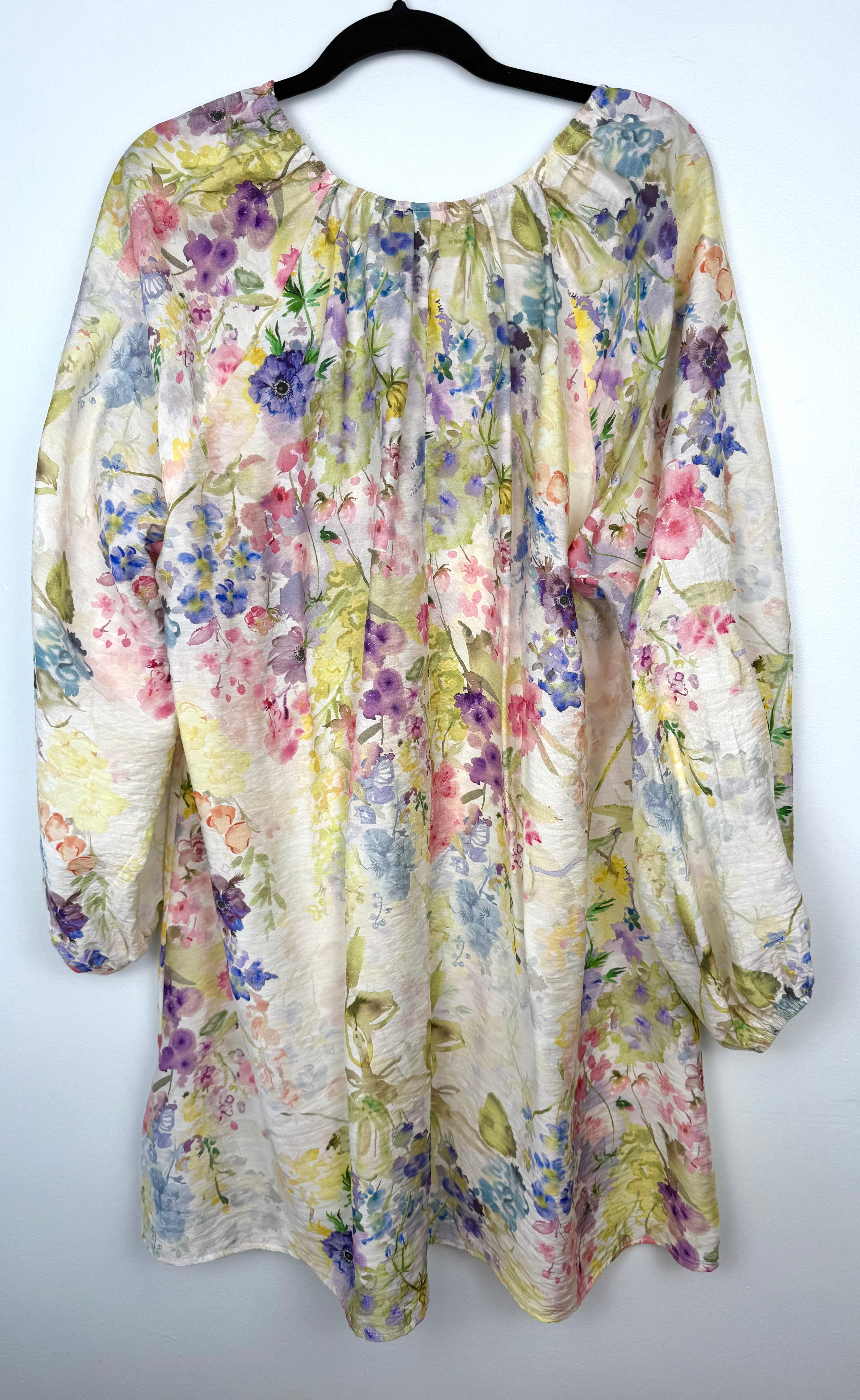back of Watercolour Boho Babydoll Mini Dress | Size M at Blue Sparrow Shop