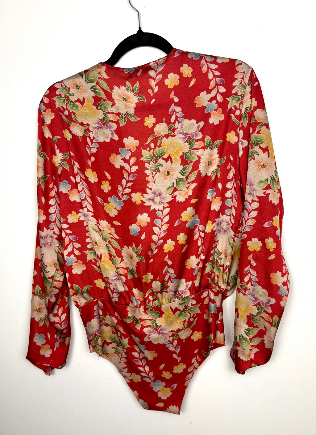 back of Zara red floral 1 piece bodysuit
