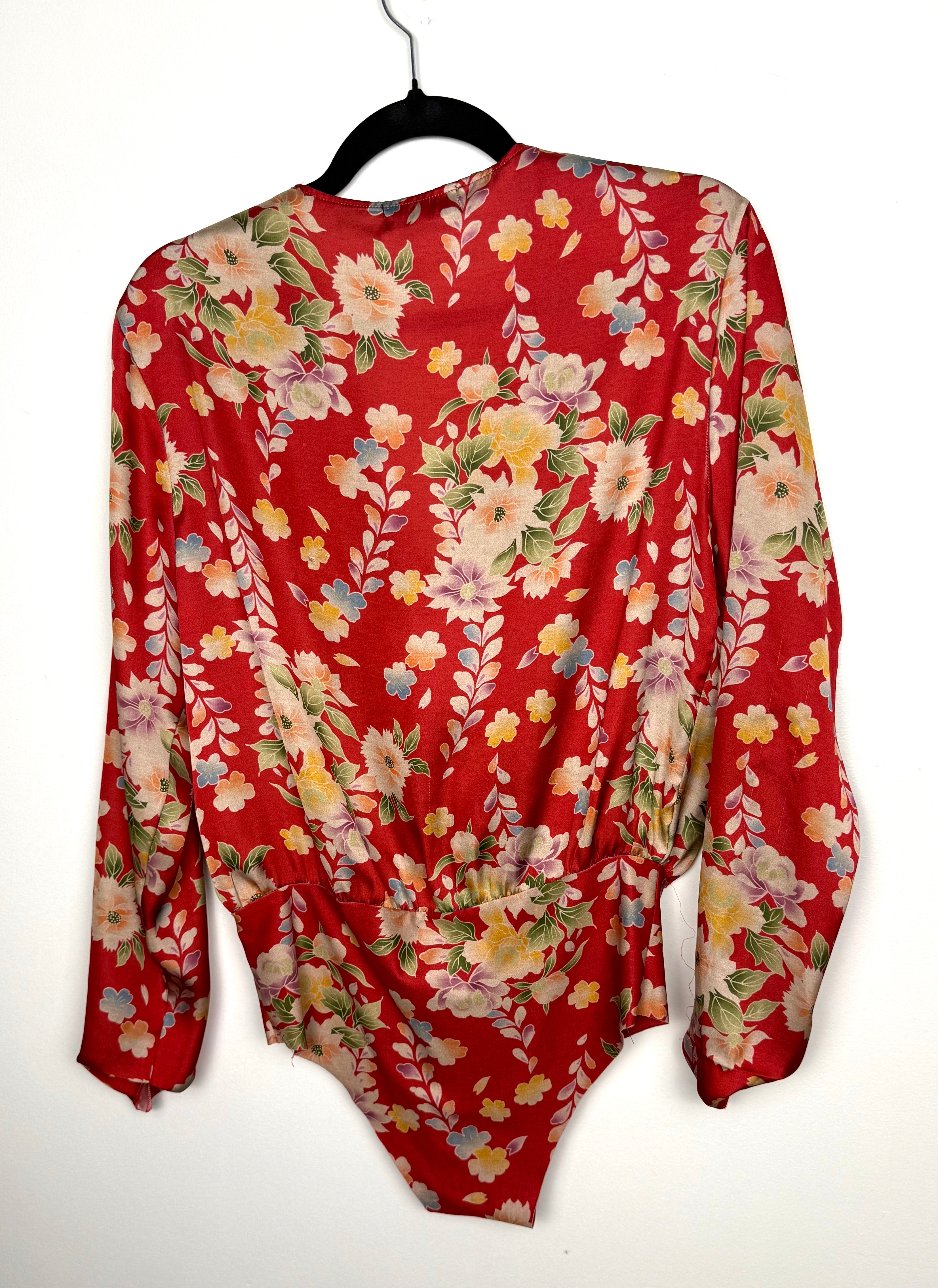 back of Zara red floral 1 piece bodysuit