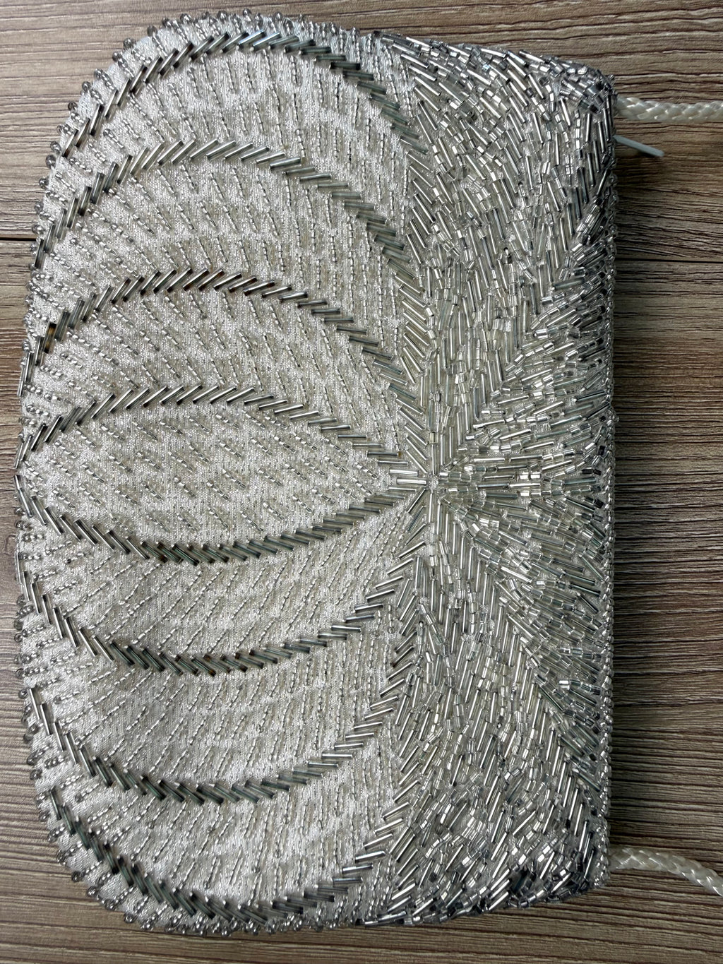 back of Vintage Silver Beaded Evening Bag at Blue Sparrow Shop Resale Reimagined  