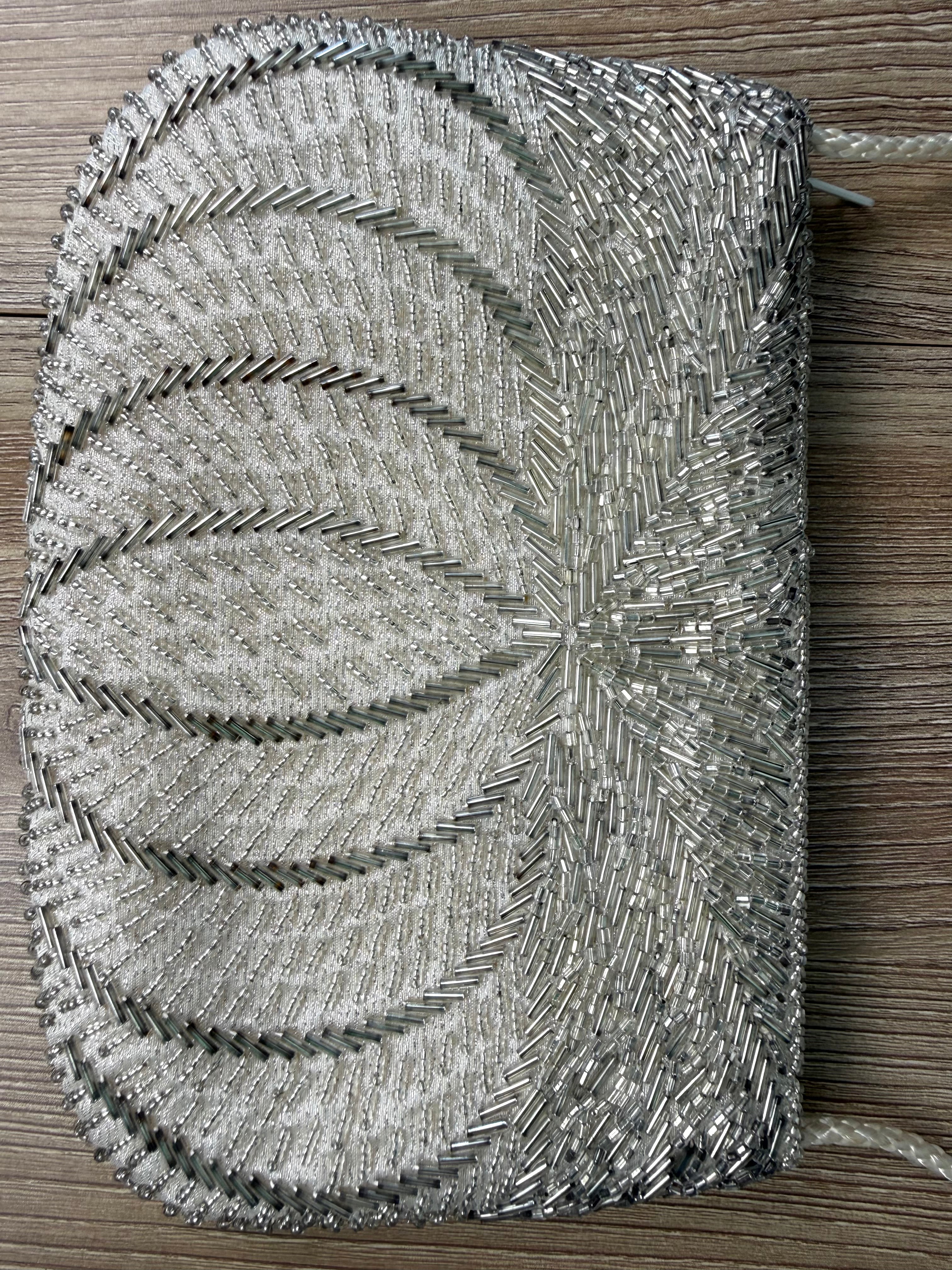 back of Vintage Silver Beaded Evening Bag at Blue Sparrow Shop Resale Reimagined  