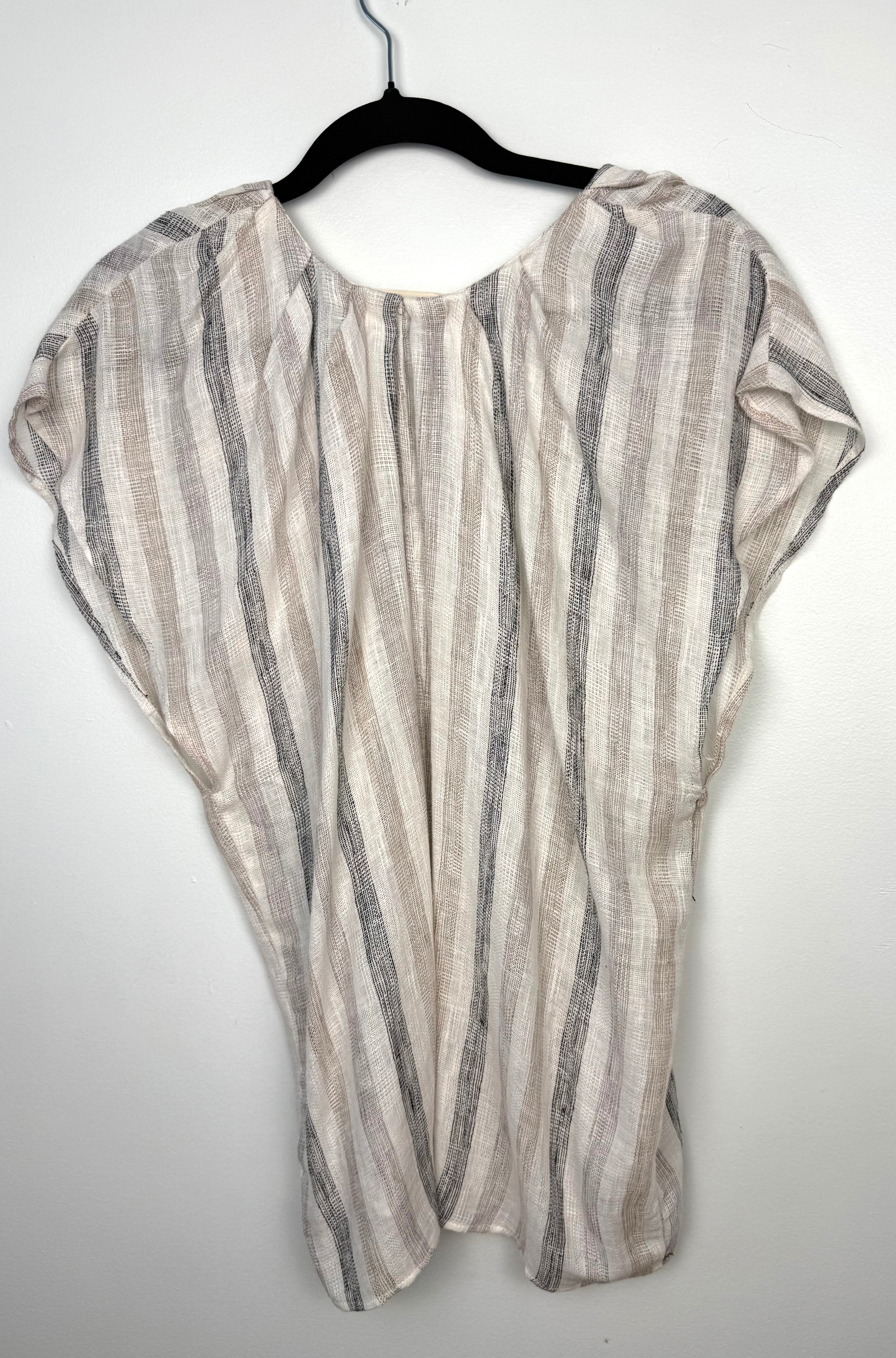 back of linen blend striped summer blouse button front coastal style top