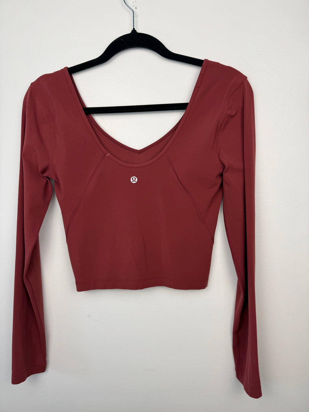 back of lululemon All It Takes Nulu V-Neck Long-Sleeve Shirt | Size 6 on hanger