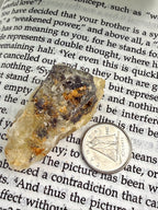 back of yellow fluorite crystal 