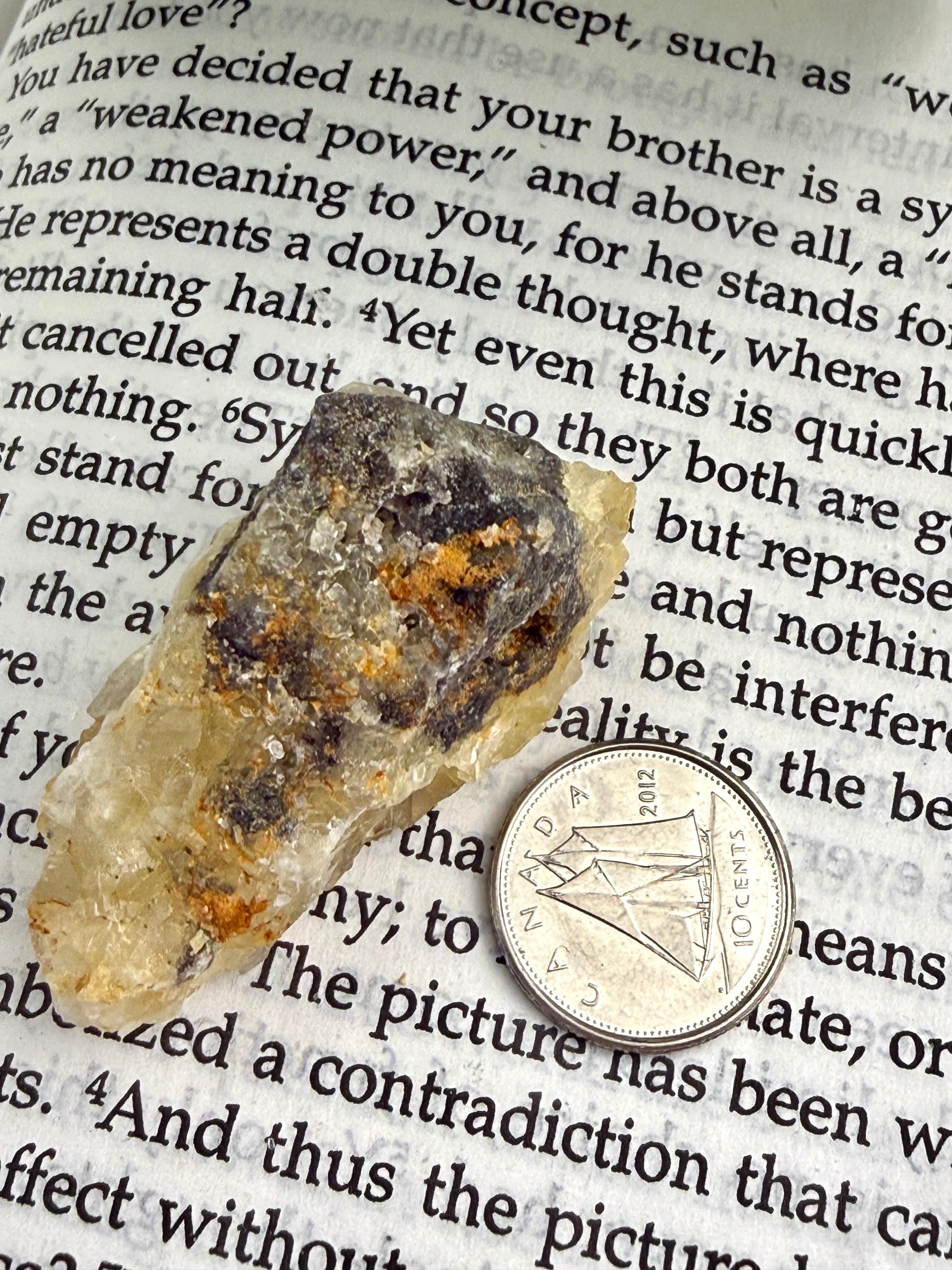back of yellow fluorite crystal 