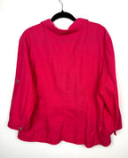 back view of Conrad C Collection fuchsia linen blend utility jacket women size 18 button front lightweight blazer on hanger