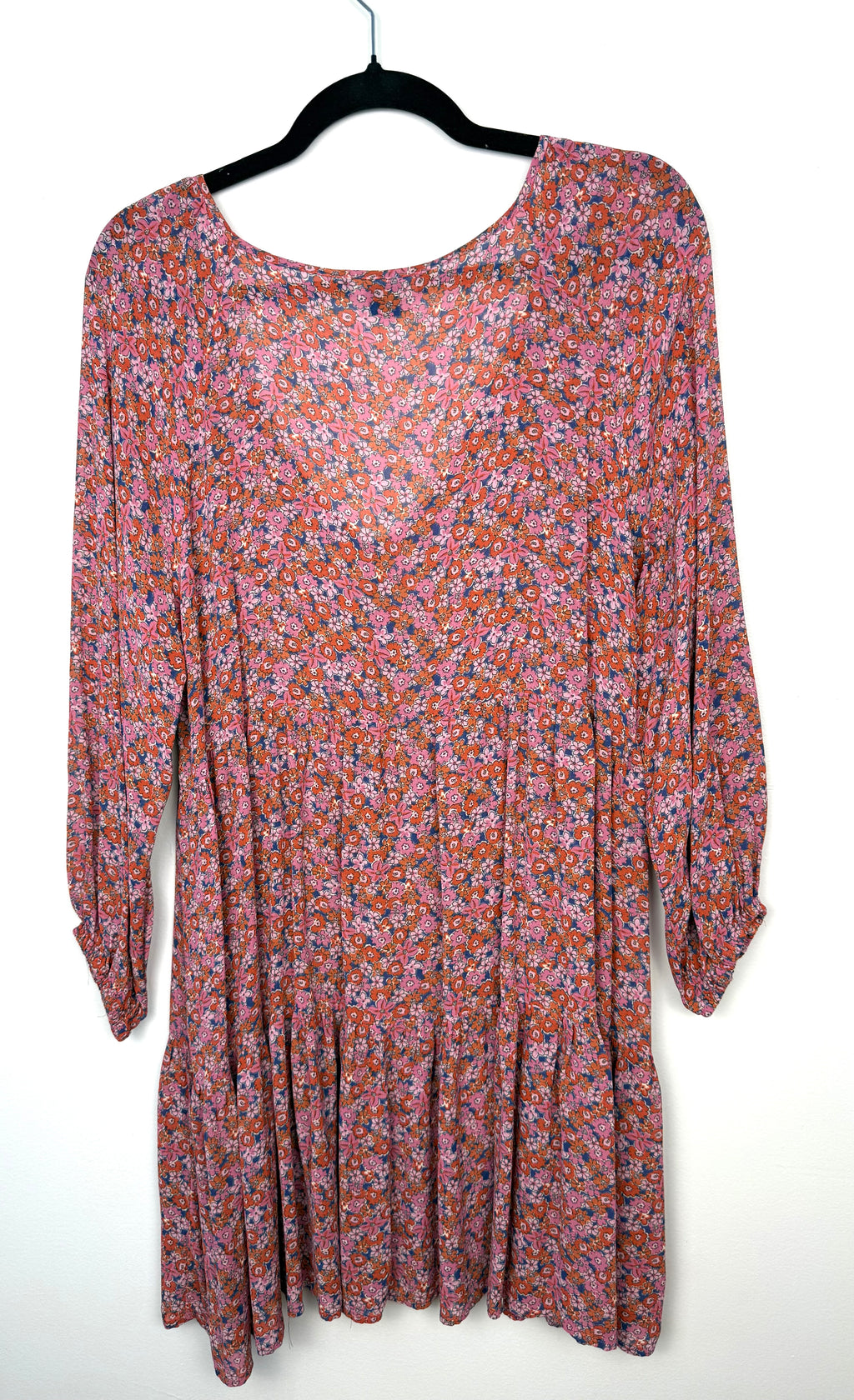 back view of Sanctuary floral mini dress pink orange boho style