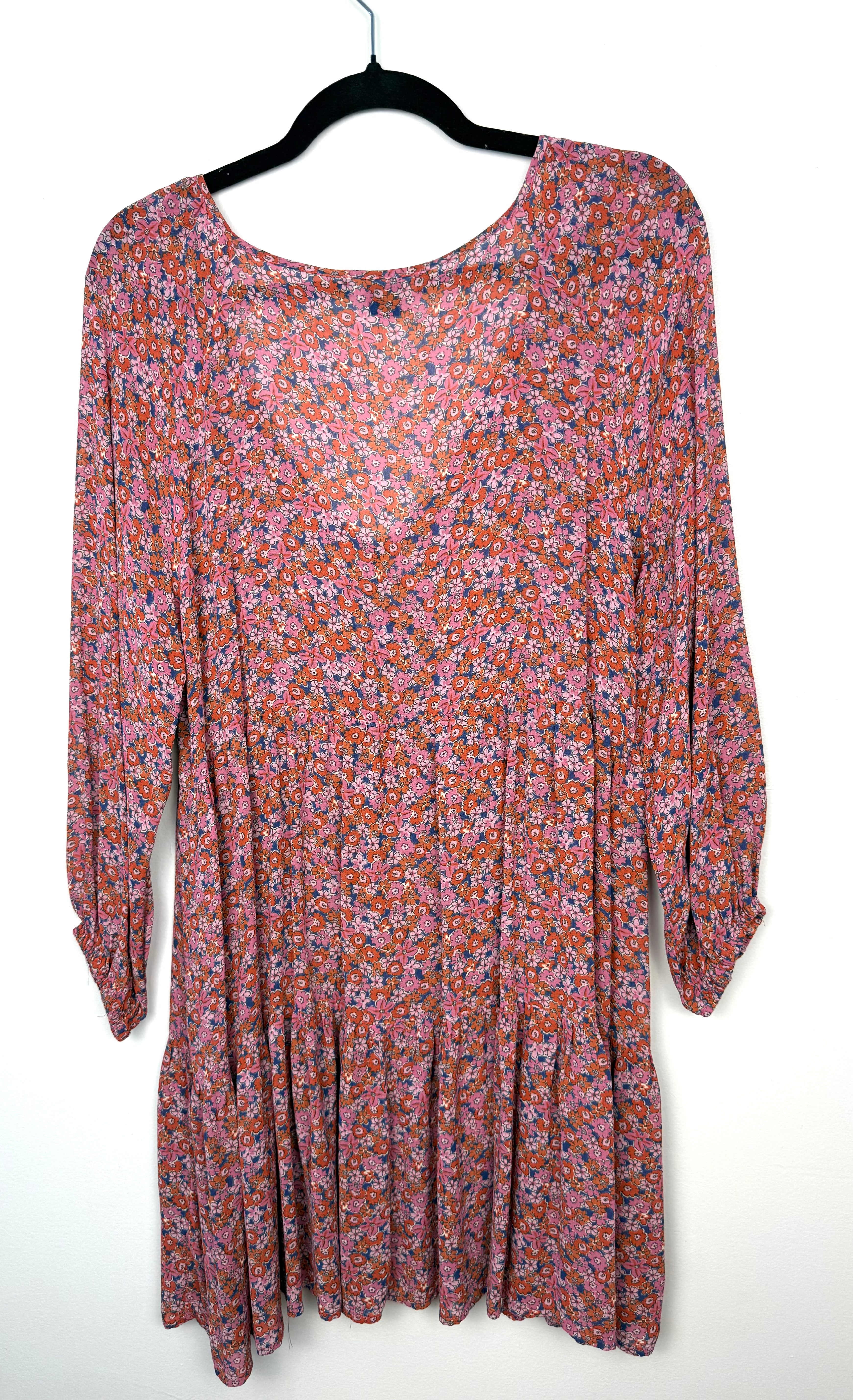 back view of Sanctuary floral mini dress pink orange boho style
