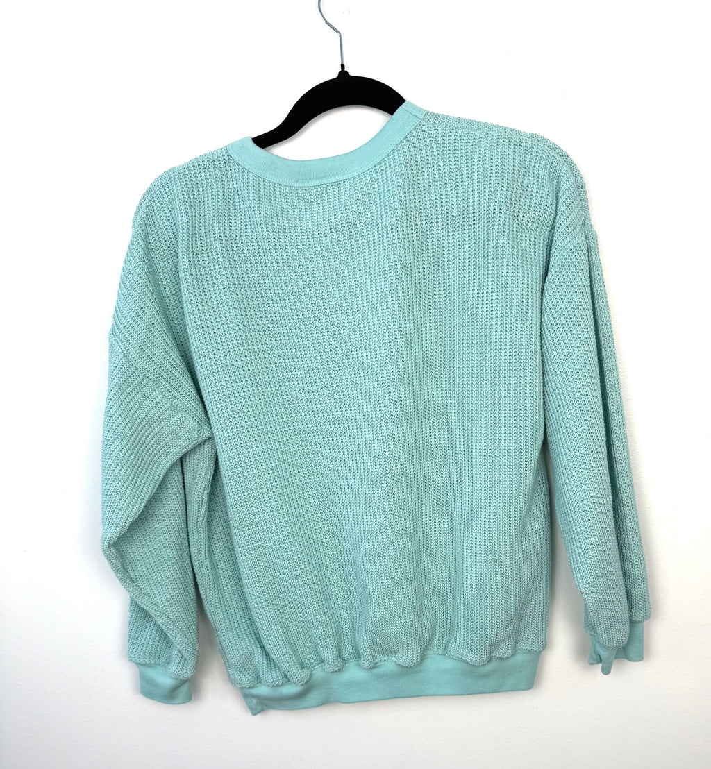 back view of retro 80's style waffle knit sweater 