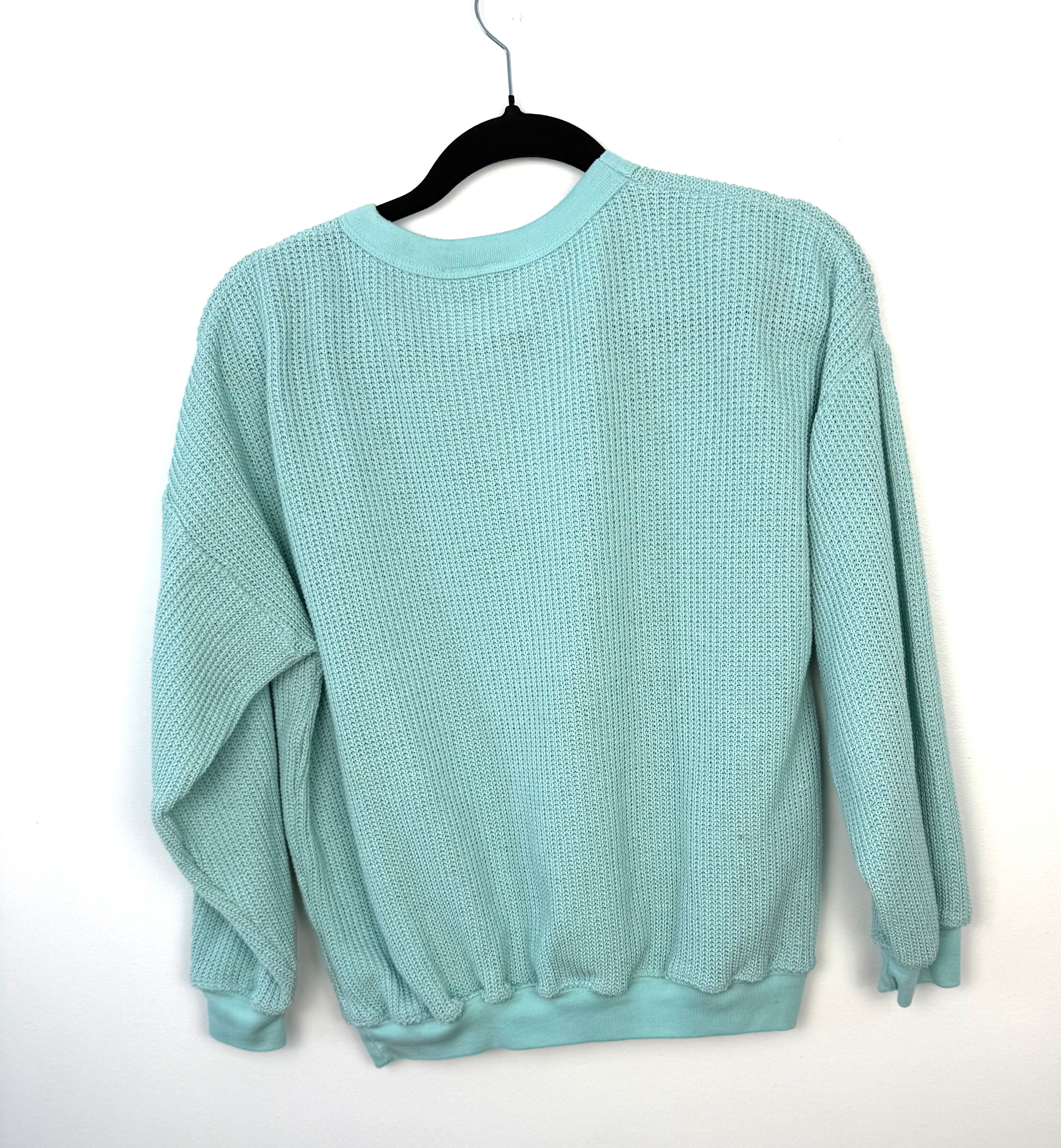 back view of retro 80's style waffle knit sweater 