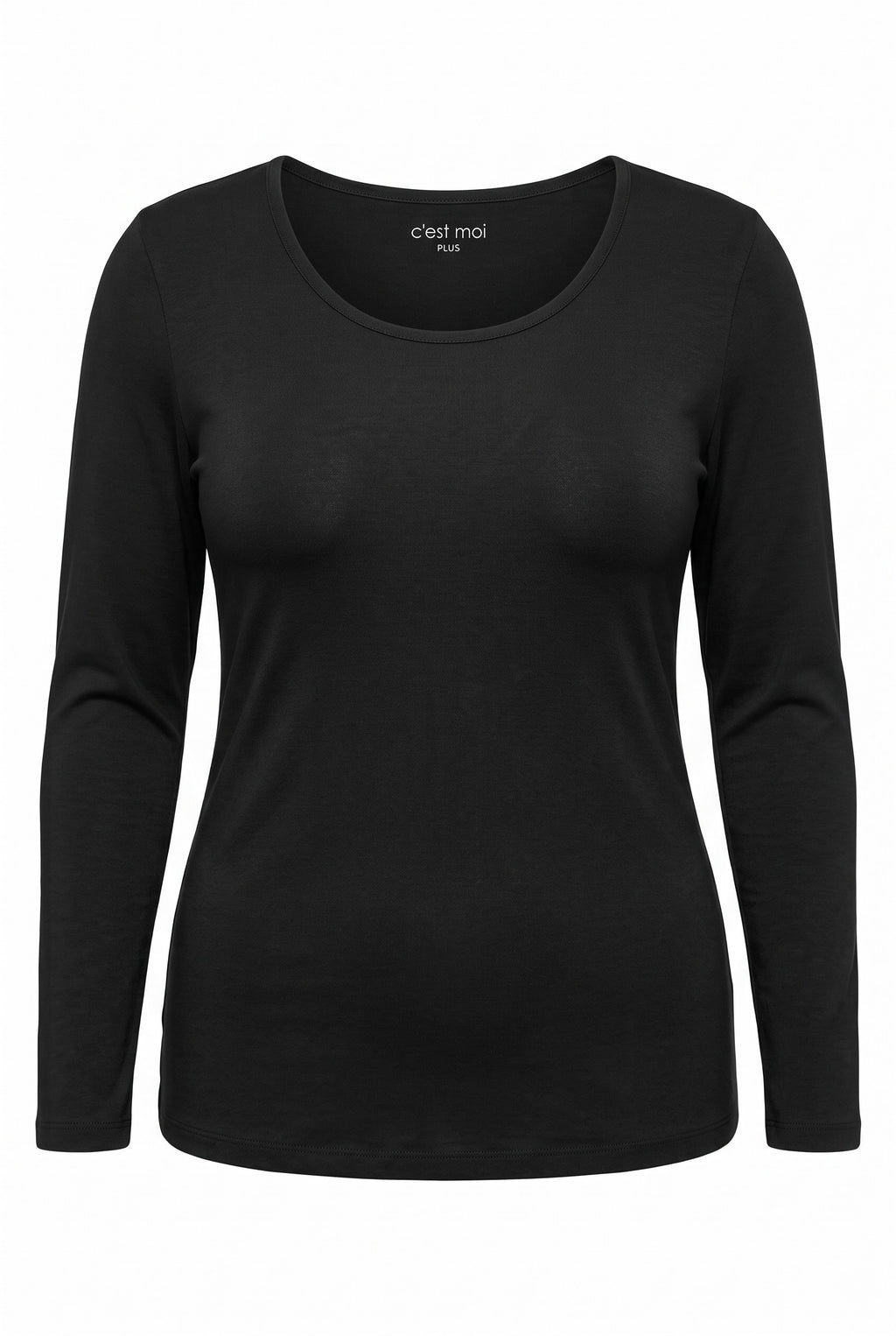 black Bamboo Long Sleeved Layering Top by C'est Moi one size plus fits 16-22  on white background