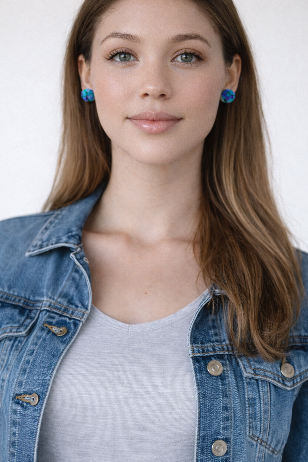 Vintage Fabric Button Earrings on model