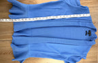 blue lightweight cardigan with peplum waist measuring 23' shoulder to hem