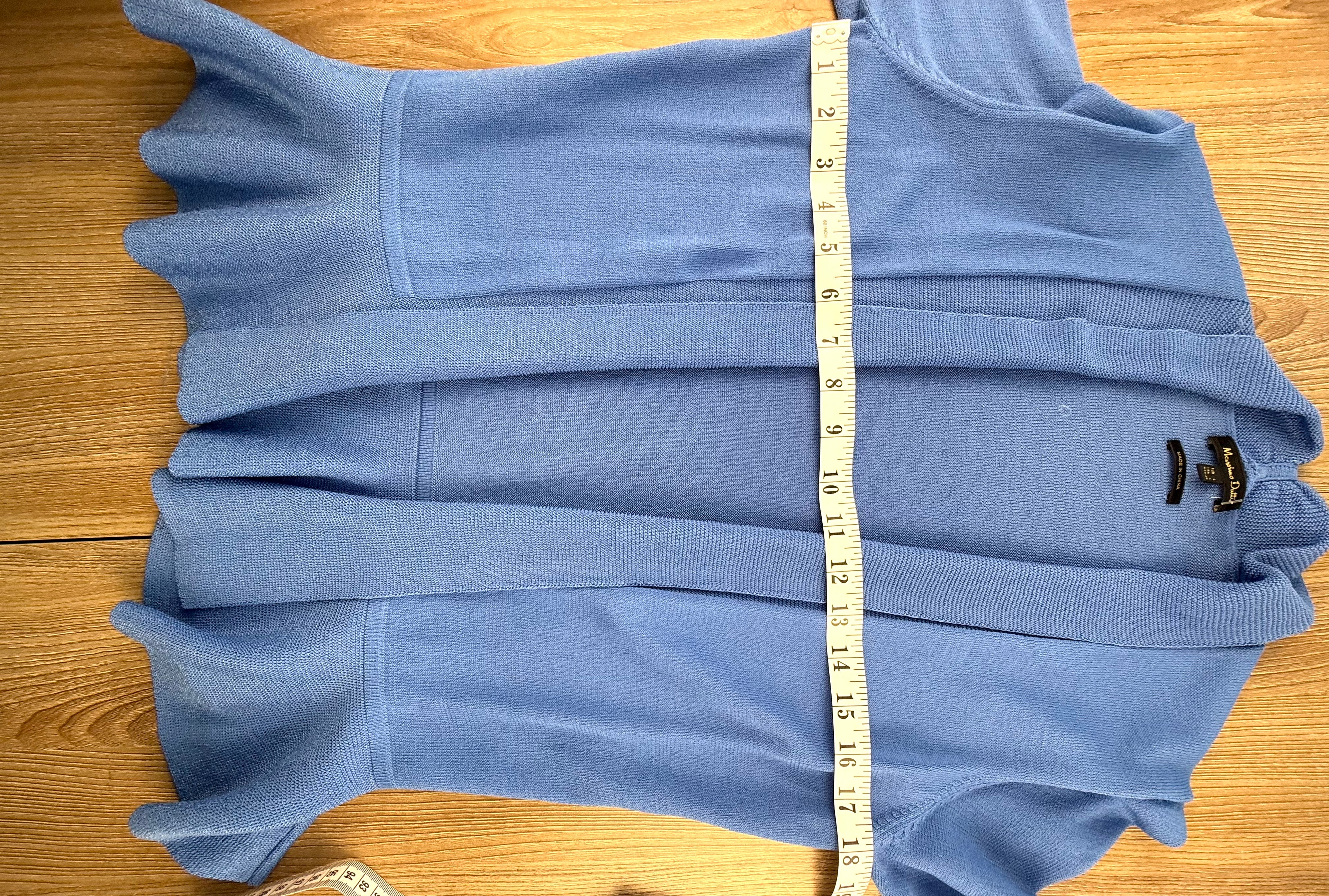blue lightweight cardigan with peplum waist measuring 36" bust 