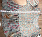 boho peasant style top with peplum waist measuring 22" shoulder to hem 