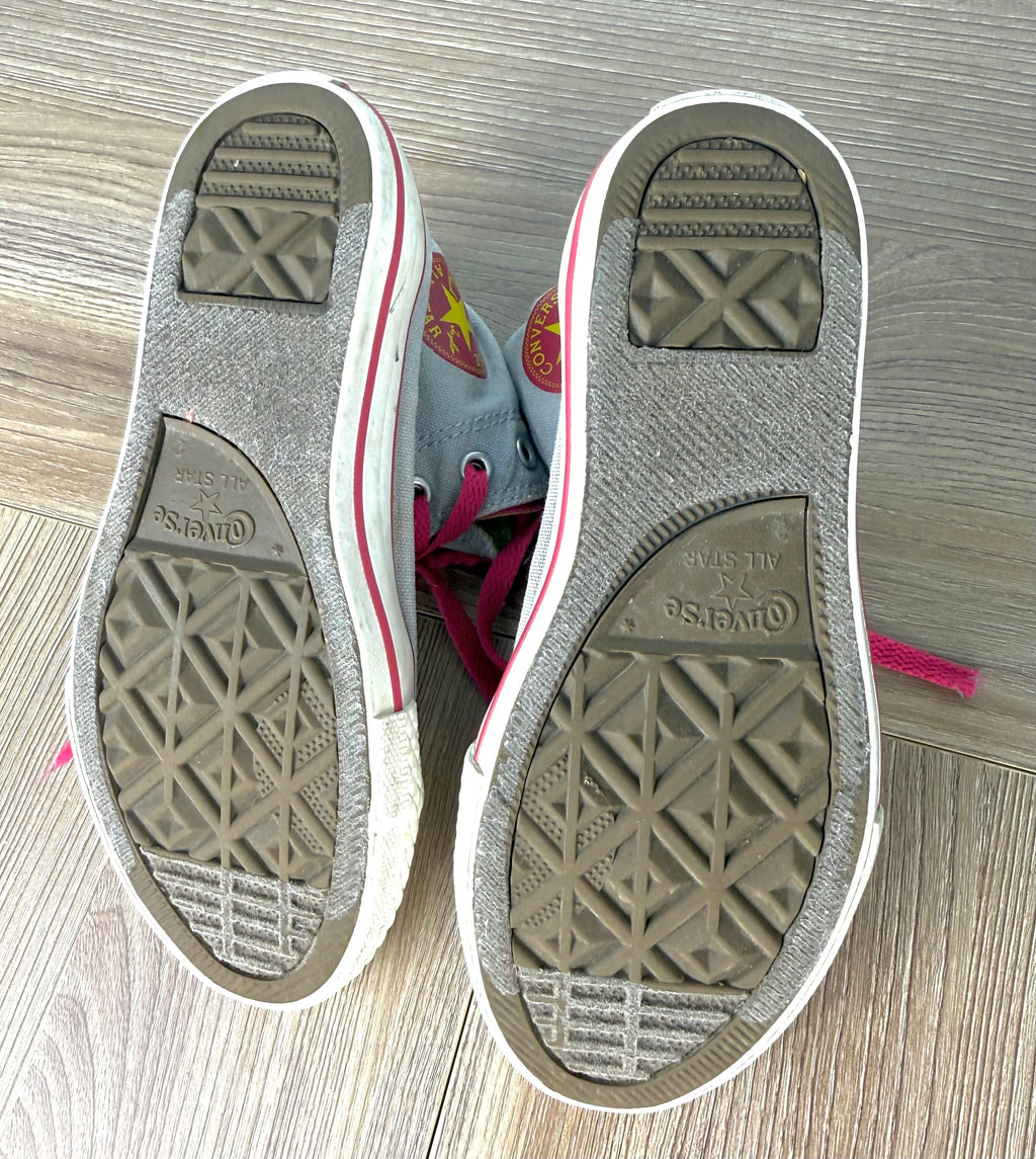 bottoms of  Converse Chuck Taylor All Star Kids High Top Sneakers showing little wear 