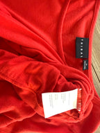 brand and care tags on Tribal Cotton Scoop Neck Ruched Side Top — Deep Orange | 3/4 Sleeve | Size XL at Blue Sparrow Shop