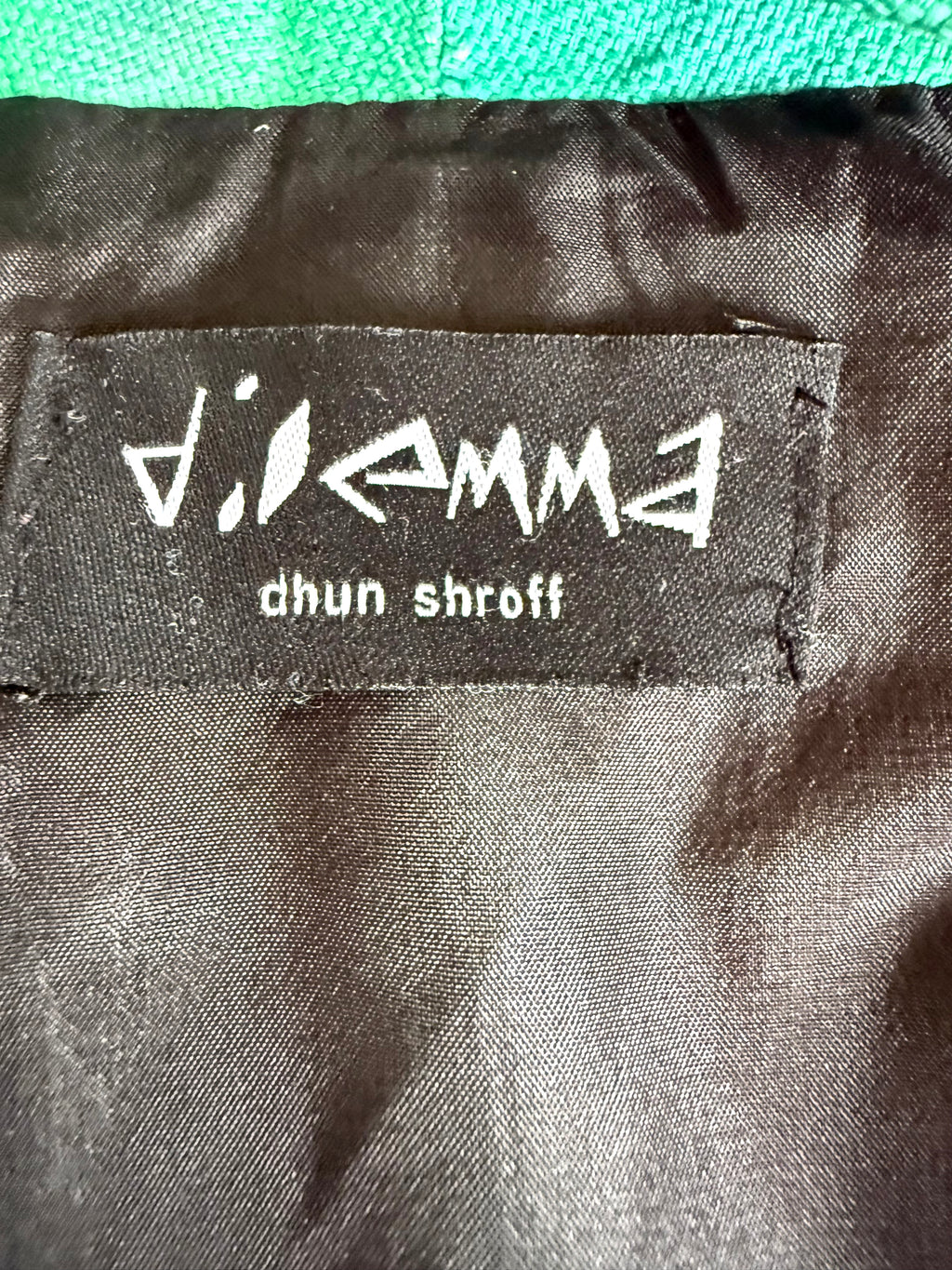 brand label inside Emma Chun Shroff Hand Painted Silk Jacket | Wearable Art Blazer at Blue Sparrow Shop