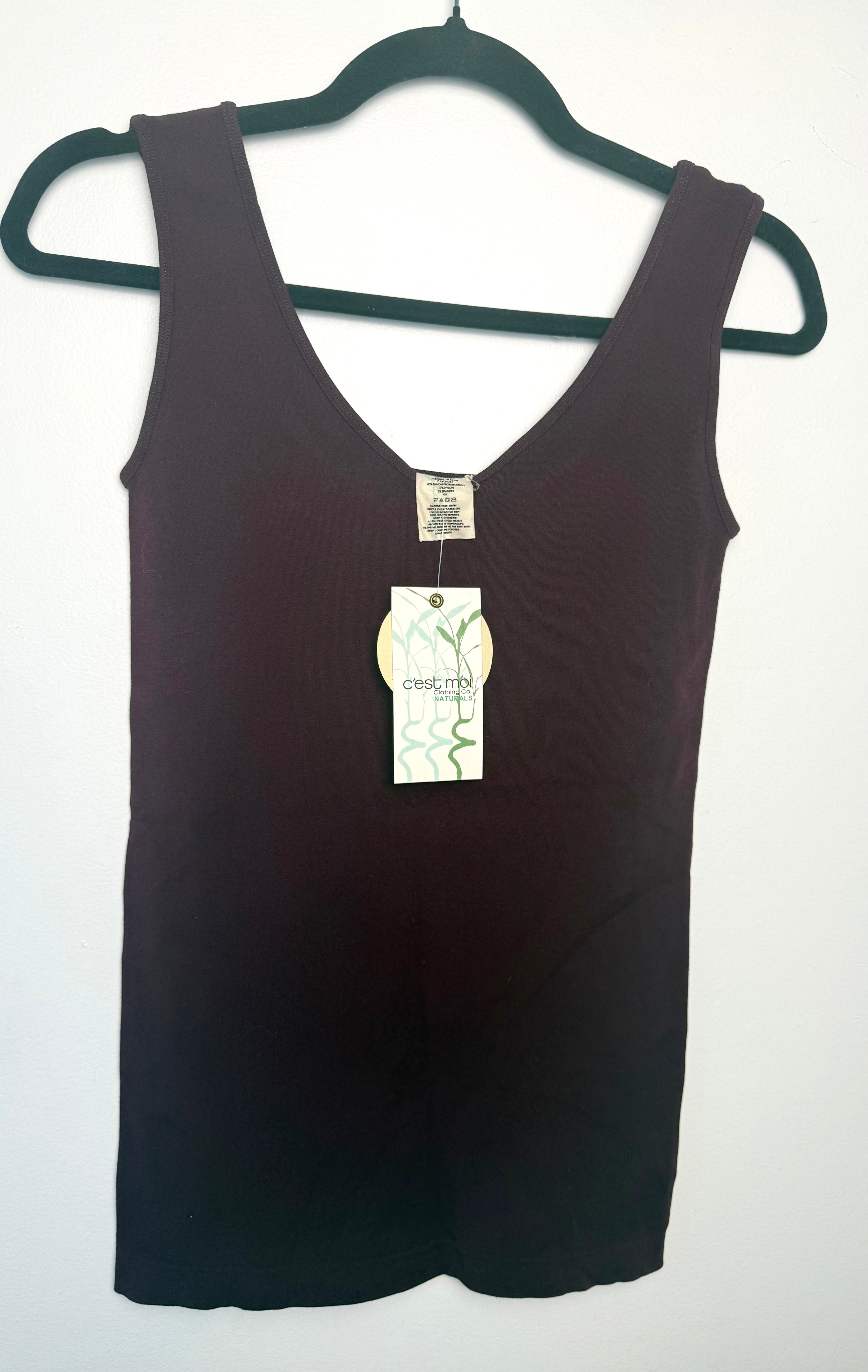 brown coloured Bamboo Tank top by C'est Moi at Blue Sparrow Shop  on hanger