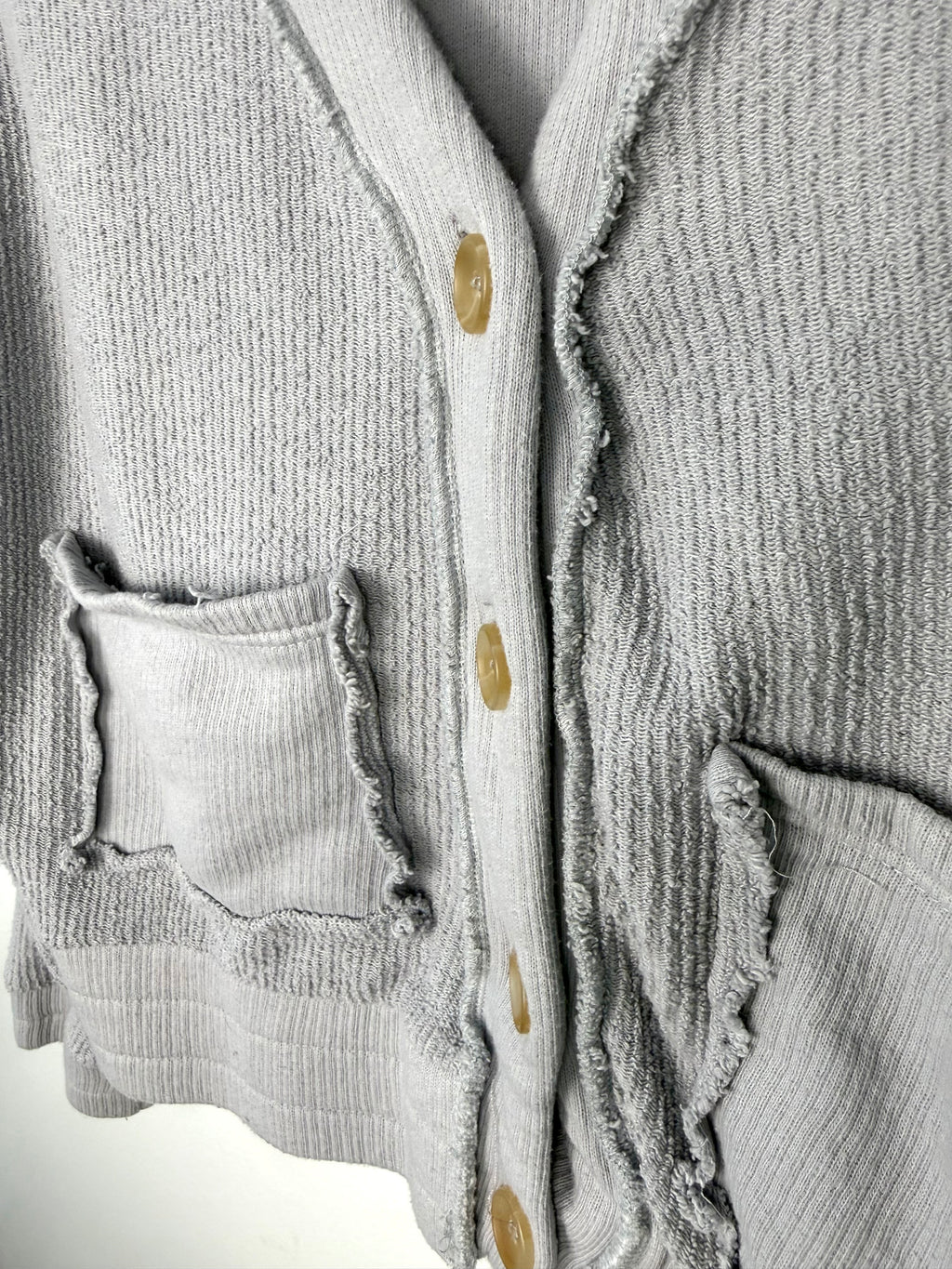 button detail on front of 100% Cotton Vintage Havana Cropped Cardigan | Size S at Blue Sparrow Shop 