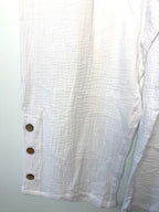button detail on hem of NWT Creation 100% Cotton Gauze Wide-Leg Pants — White | Button Hem Detail | Size XL at Blue Sparrow Shop