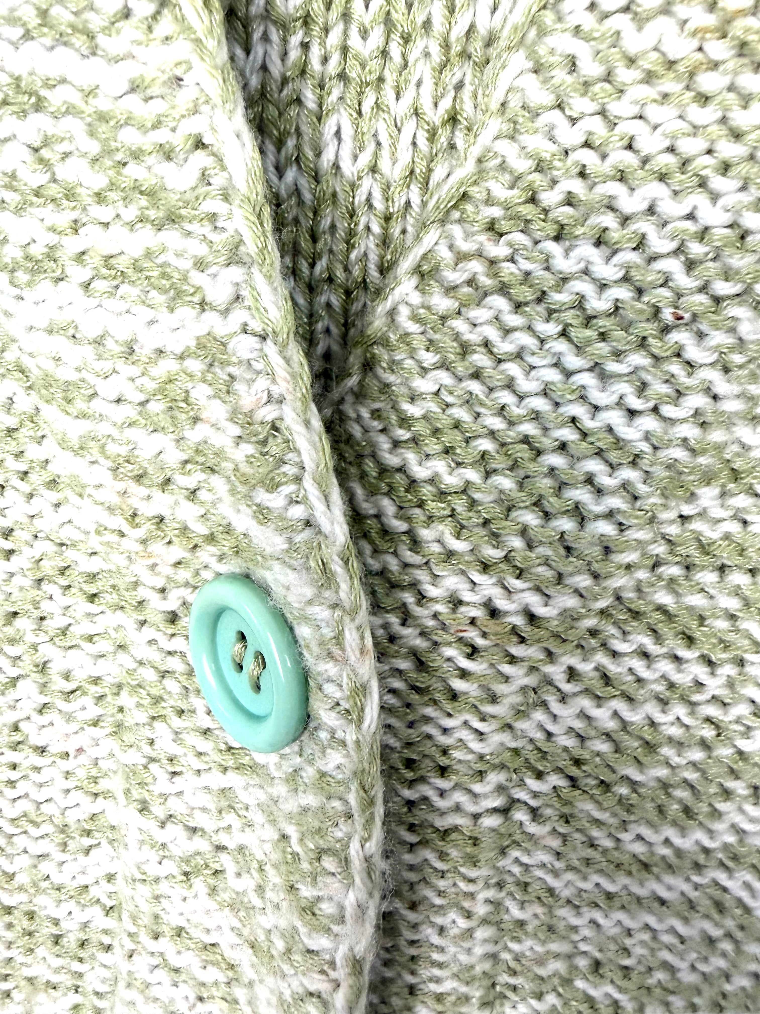 button detail on mint button handmade knit cardigan textured cottagecore knitwear
