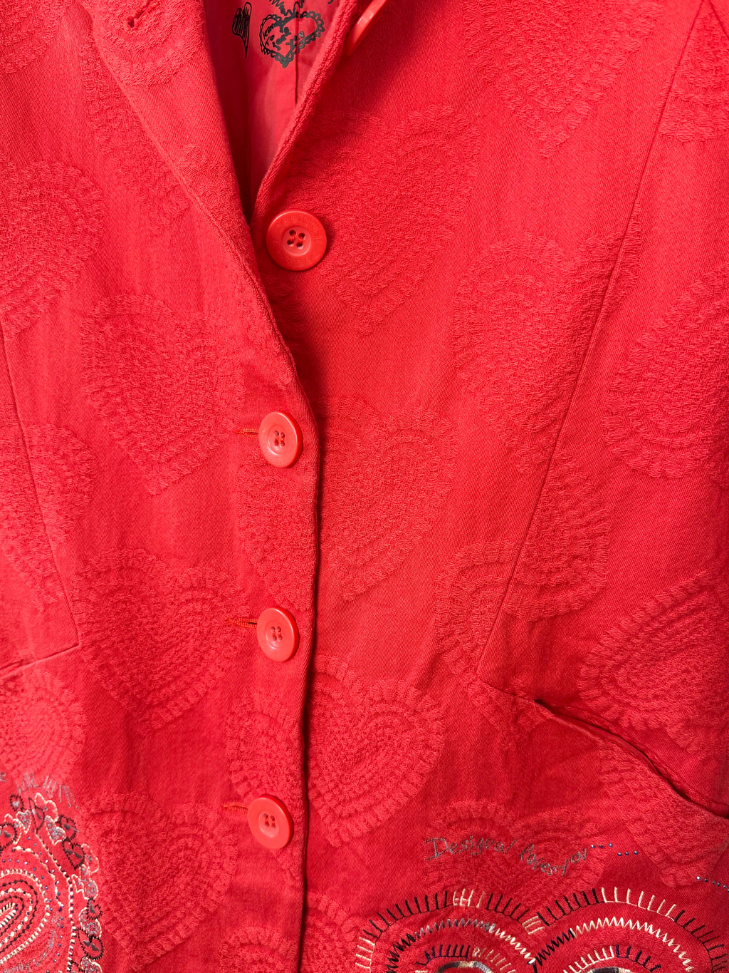 button front of Desigual Y2K red jacket 