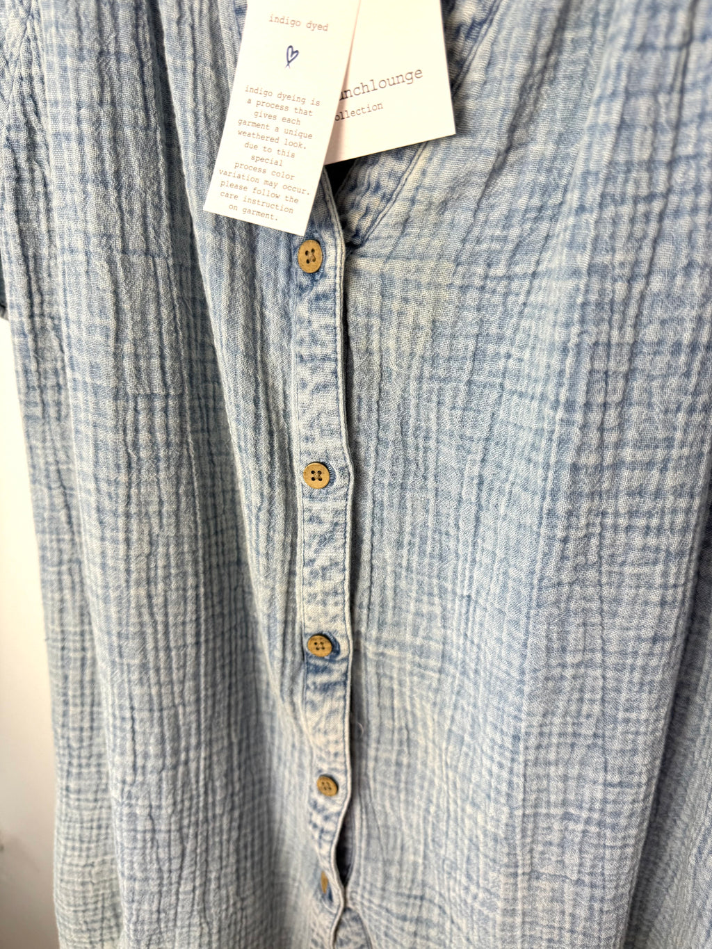button front on 100% Cotton NWT Gauze Henley Top | Size 1X  at Blue Sparrow Shop