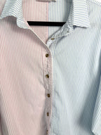 button front on 97% Cotton Y2K 80s Striped Oversized Shirt | Size L at Blue Sparrow Shop