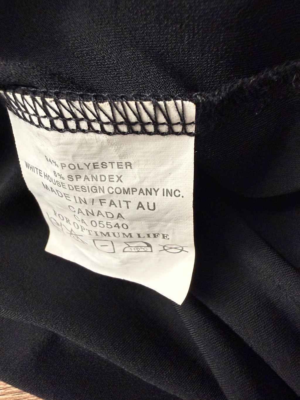 care tag inside Sympli Waterfall Front Open Jacket Made in Canada