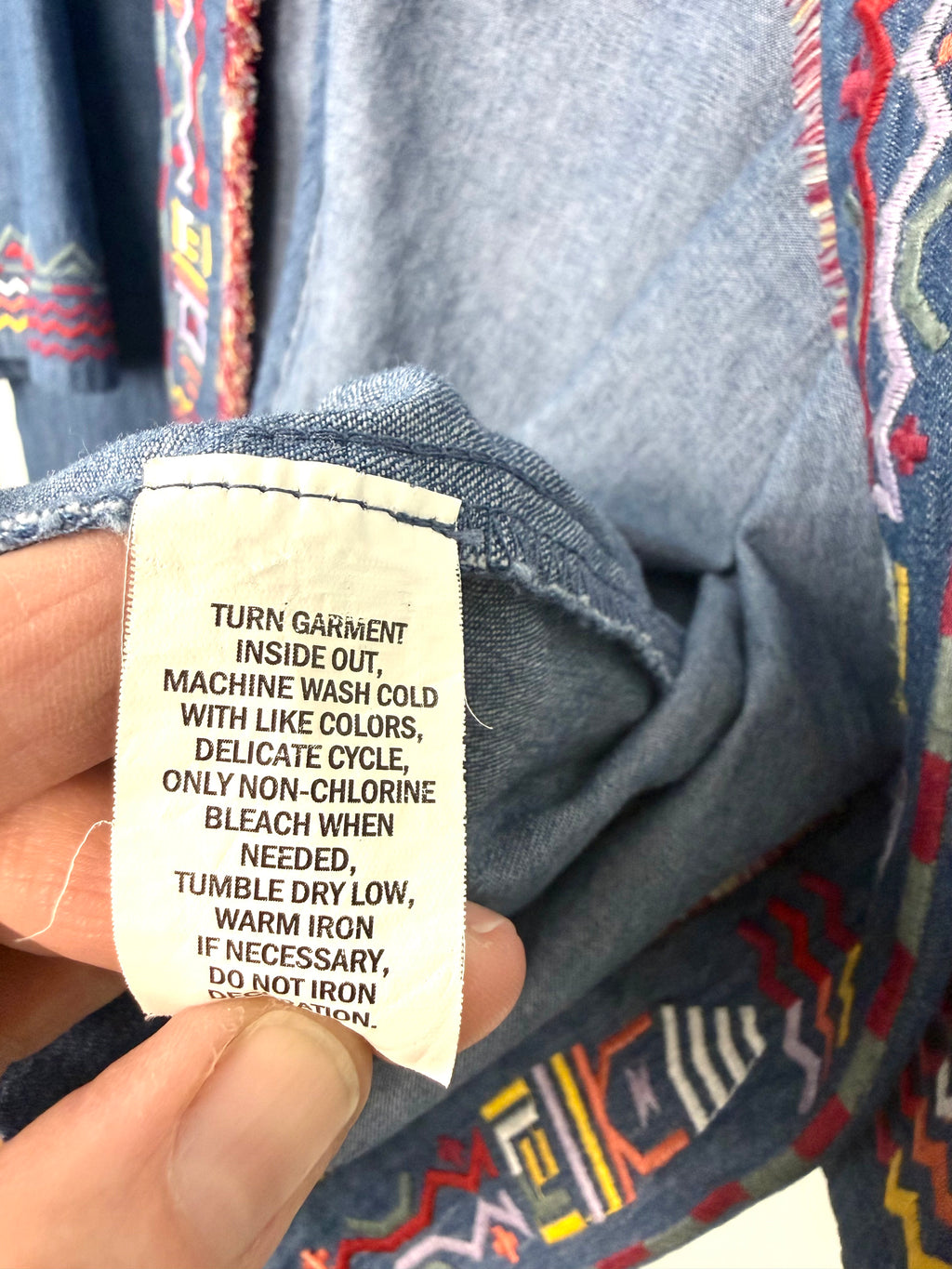 care tag inside denim chambray oversized jacket 