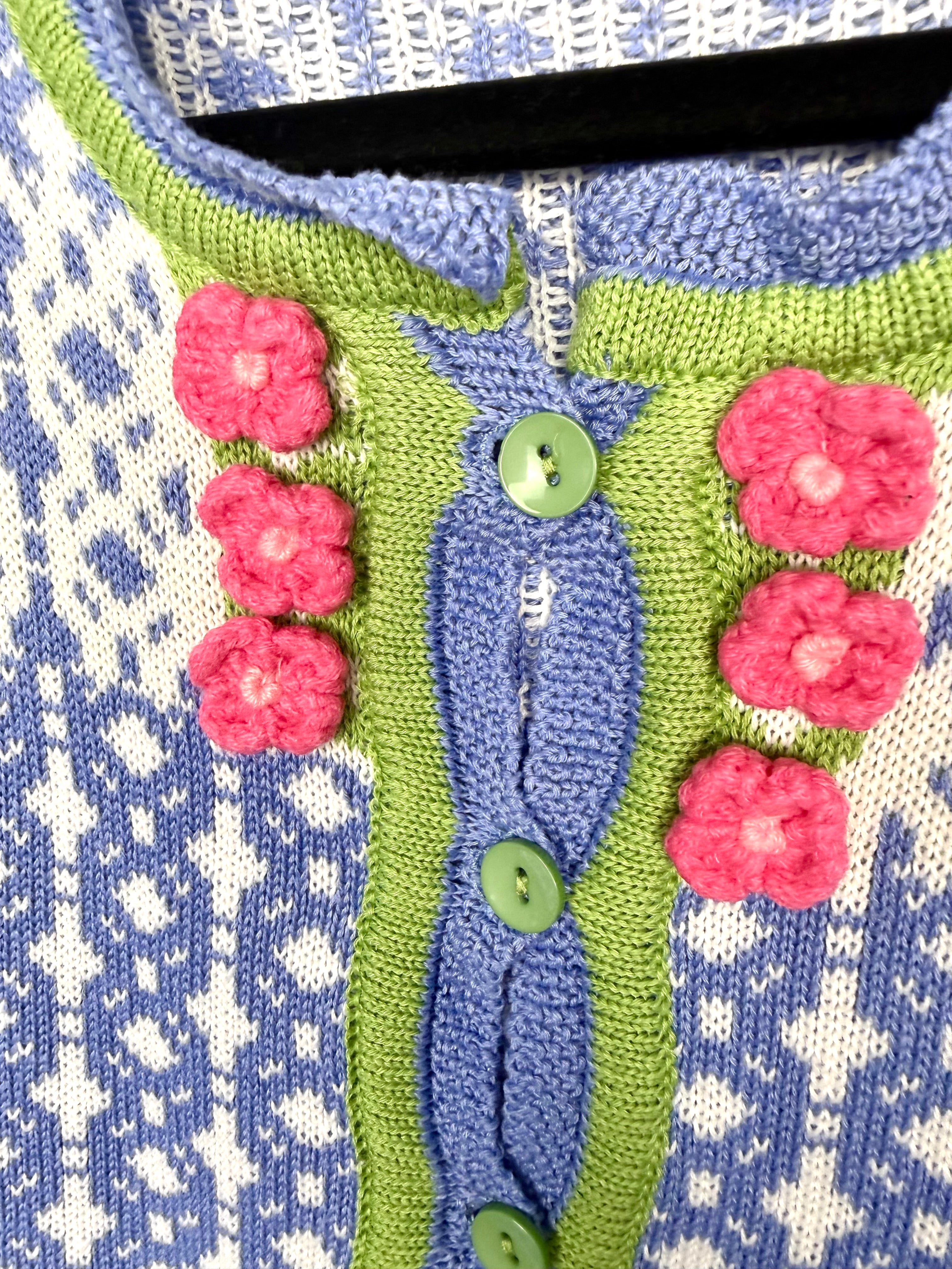 close up of collar detail on vintage looking Mislook Fair Isle Knit Cardigan 