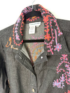 close up of collar on Coldwater Creek Embroidered Denim Jacket | Size XL at Blue Sparrow Shop