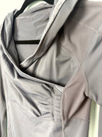 close up of collar on Lululemon grey  zip-up cowl hoodie running jacket back view size 6 thumbhole athletic jacket — Blue Sparrow pre-loved activewear