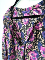 close up of collar on Mexx 100% Cotton Floral Leopard Mixed Print Blouse — Purple, Violet and Black | Peasant Style | Size L (US 14) at Blue Sparrow Shop