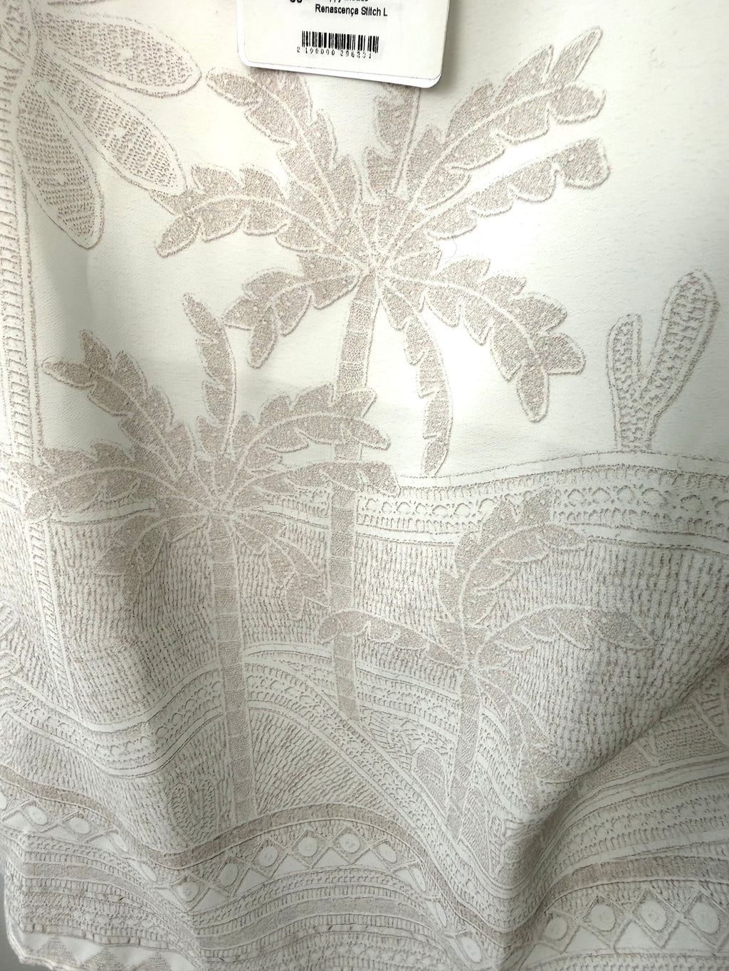 close up of embossed pattern on NWT Palm Tree Embroidered Cami | Size L at Blue Sparrow Shop