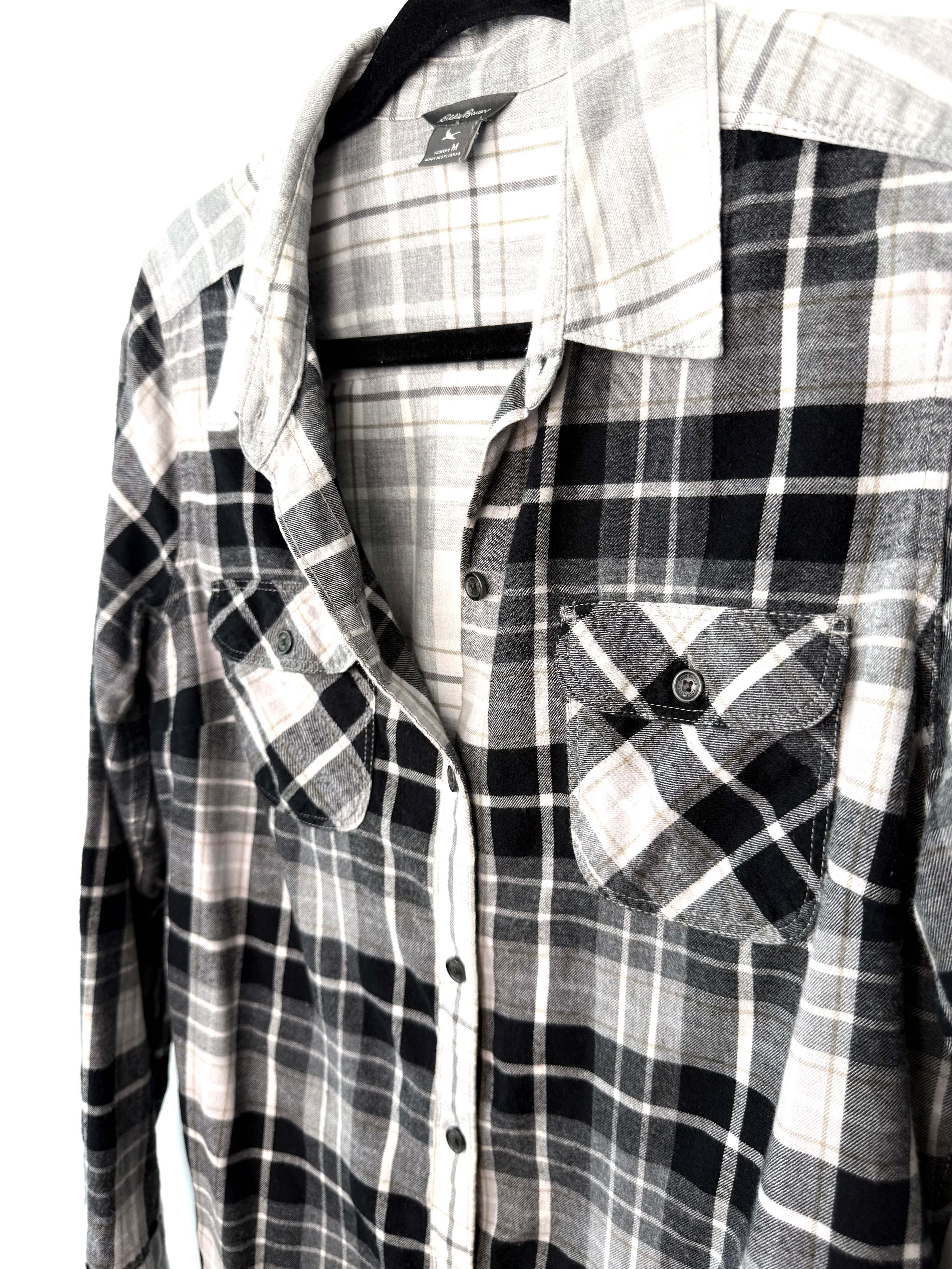 close up of front of 100% Cotton Eddie Bauer Plaid Shirt | Size M