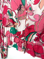 close up of front of NWT Joe Fresh x Oscar Gariepy Floral Peplum Blouse at Blue Sparrow Shop