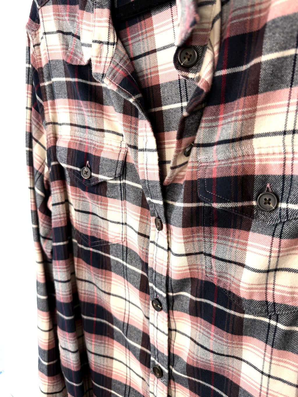 close up of front of Tilley Organic Cotton Plaid Shirt 