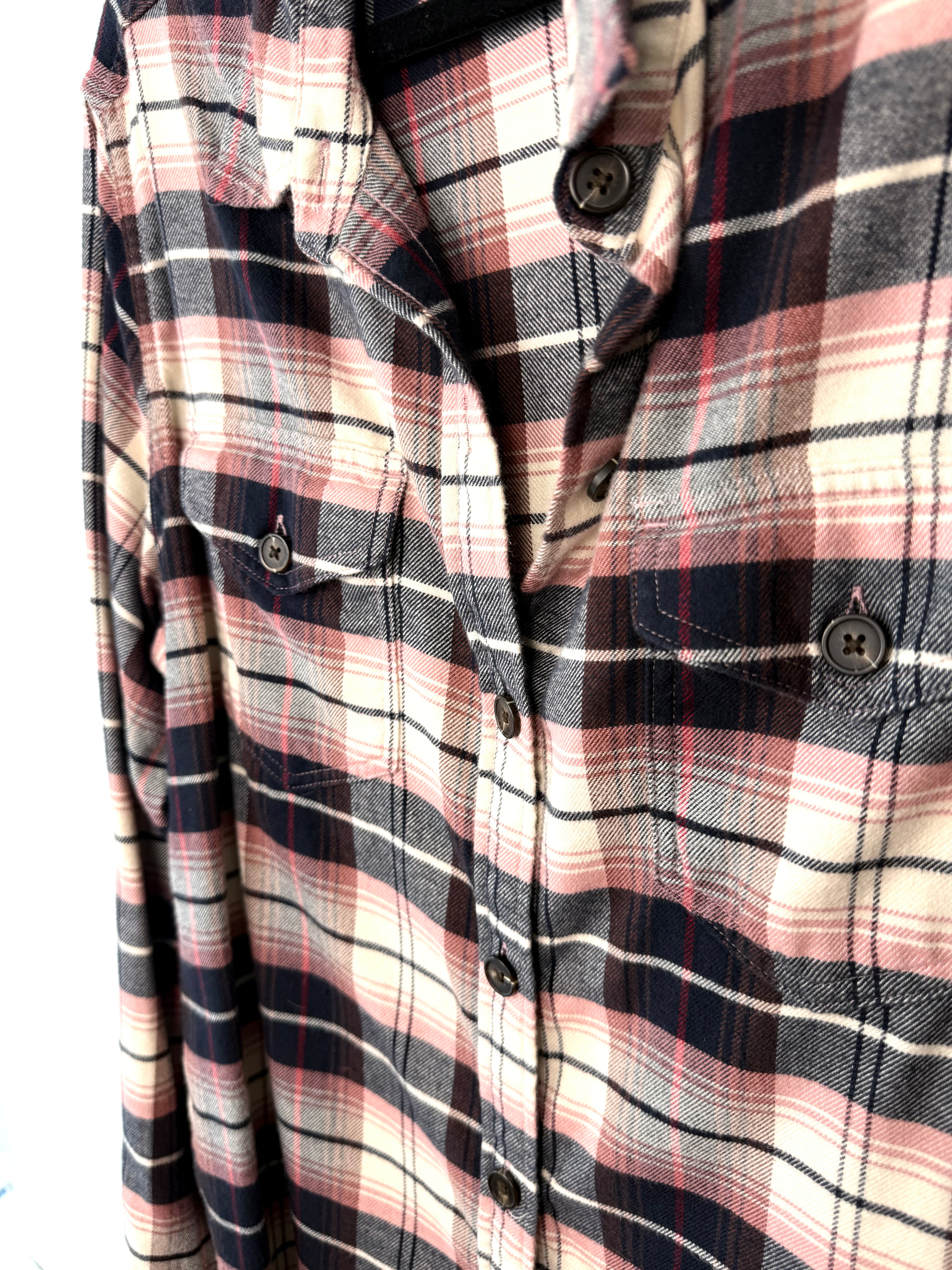 close up of front of Tilley Organic Cotton Plaid Shirt 
