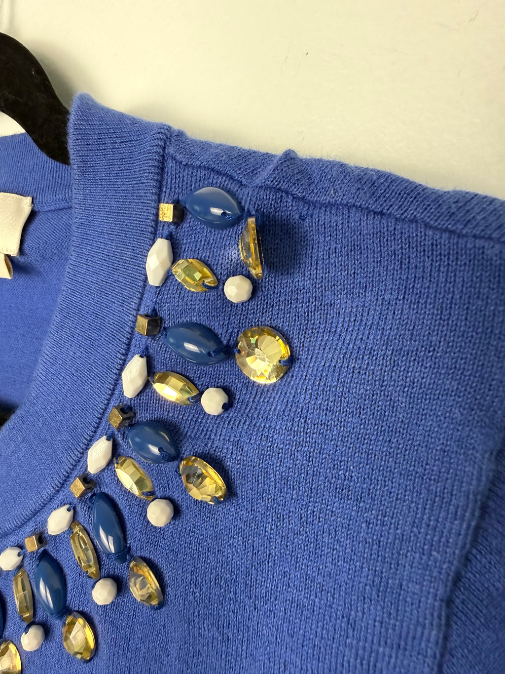 close up of loose stone on Kate Spade New York 100% Cotton Cardigan  at Blue Sparrow Shop 